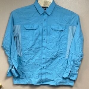 Kuhl Mens Long Sleeve Button Up Shirt Blue Light Grey Panel‎ Pocket Size L